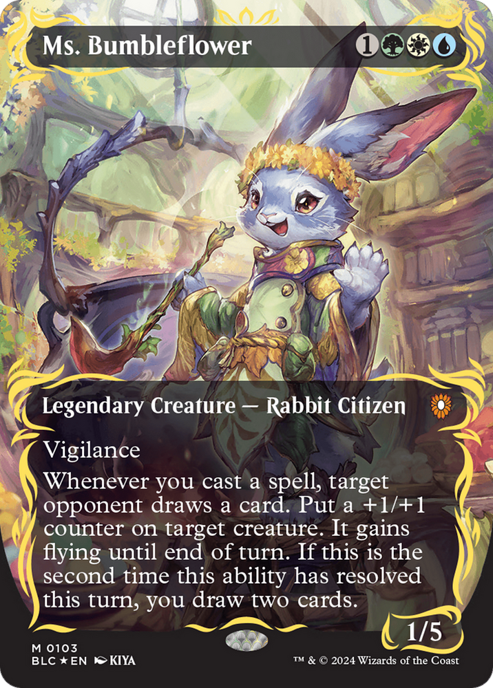 Ms. Bumbleflower (Borderless) (Raised Foil) [Bloomburrow Commander] Magic: The Gathering