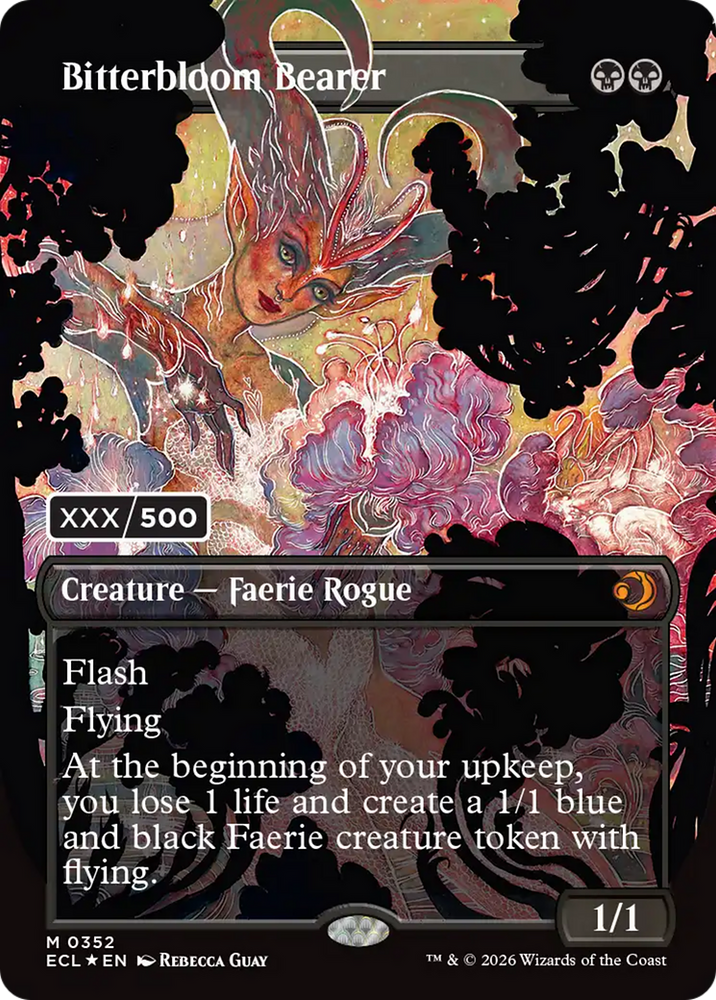 Bitterbloom Bearer (Borderless) (Serial Numbered) [Lorwyn Eclipsed Promos] Magic: The Gathering