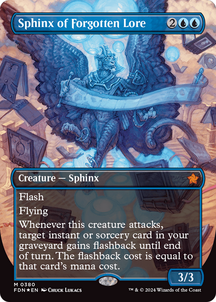 Sphinx of Forgotten Lore (Borderless) (Mana Foil) [Foundations] Magic: The Gathering