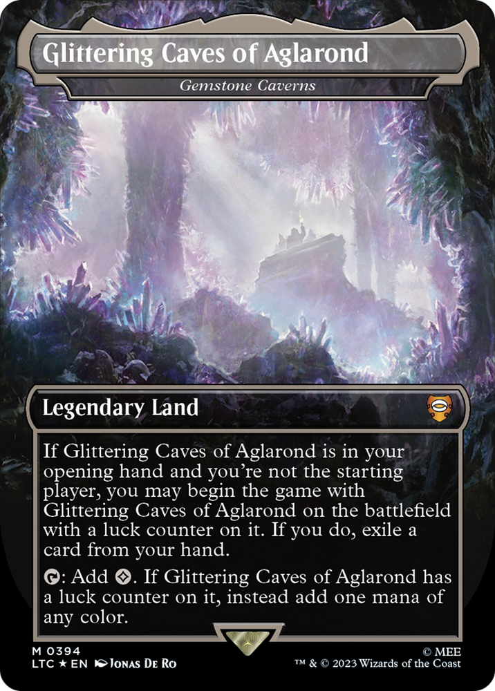 Glittering Caves of Aglarond - Gemstone Caverns (Borderless) (Surge Foil Realms and Relics) [The Lord of the Rings: Tales of Middle-Earth Commander] Magic: The Gathering