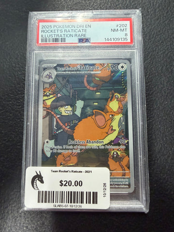 Team Rocket's Raticate - 202/182 - PSA 8.0 NM - MT -  (Illustration Rare) Pokemon