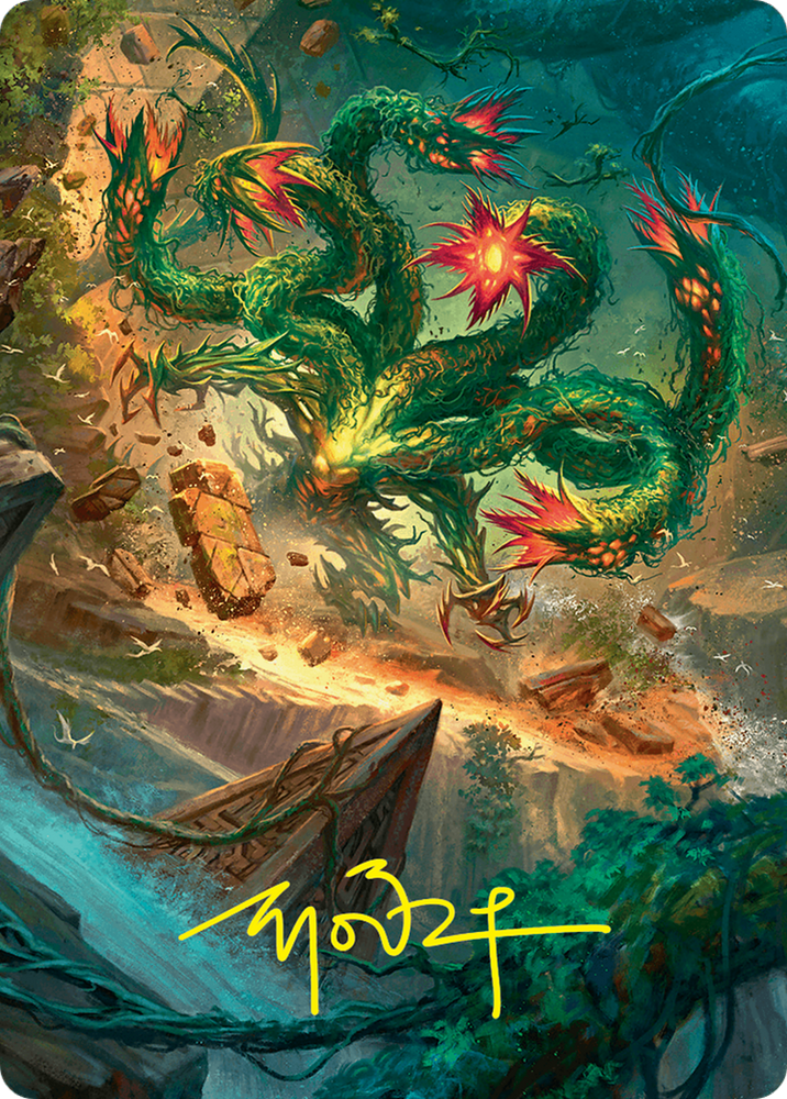 Mossborn Hydra Art Card (42/54) (Gold-Stamped Signature) [Foundations Art Series] Magic: The Gathering