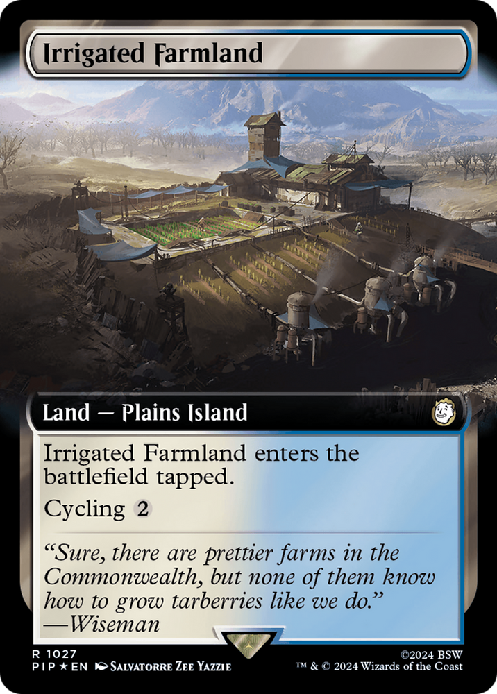Irrigated Farmland (Extended Art) (Surge Foil) [Fallout] Magic: The Gathering