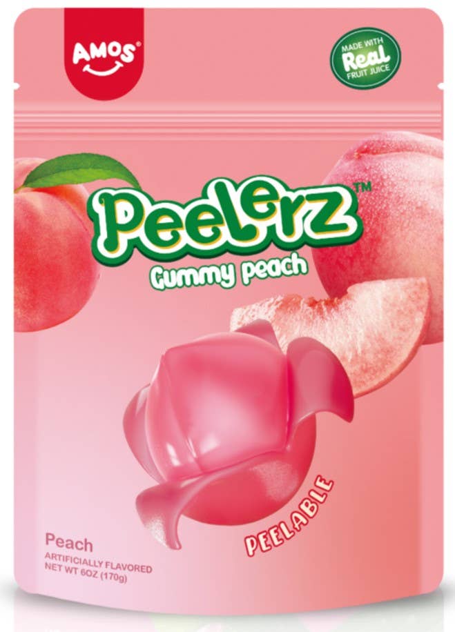 Amos Peelerz Gummy Peach 6oz, 12ct