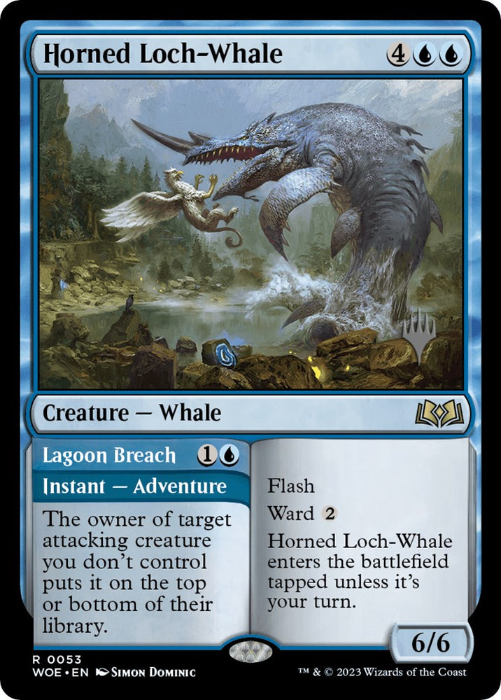 Horned Loch-Whale // Lagoon Breach (Promo Pack) [Wilds of Eldraine Promos] Magic: The Gathering
