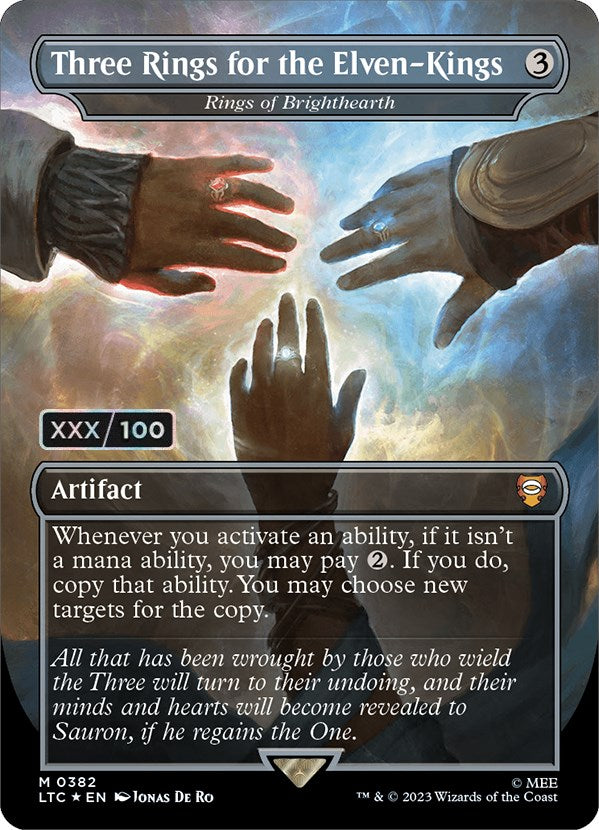 Three Rings for the Elven-Kings - Rings of Brighthearth (Borderless) (Serialized) [The Lord of the Rings: Tales of Middle-Earth Commander] Magic: The Gathering