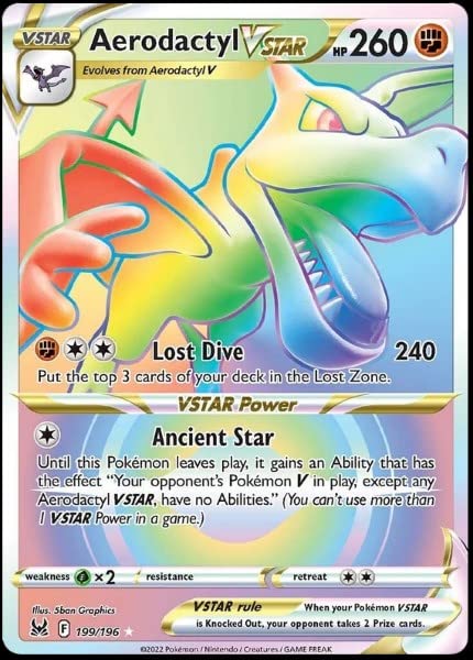 Pokemon - Aerodactyl VStar 199/196 Lost Origin Secret Rainbow Rare Foil Pokémon