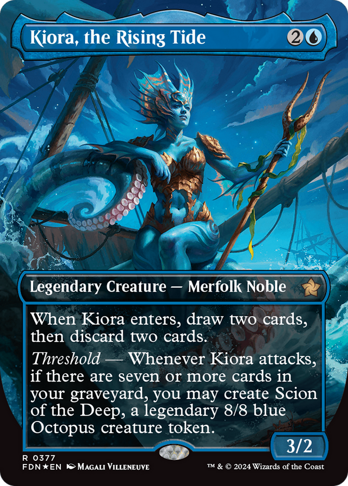 Kiora, the Rising Tide (Borderless) (Mana Foil) [Foundations] Magic: The Gathering
