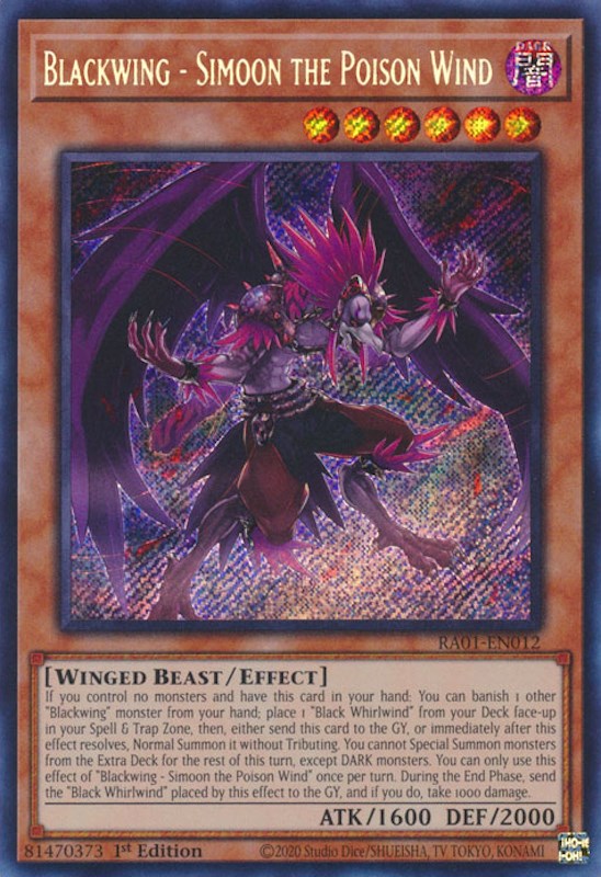Blackwing - Simoon the Poison Wind [RA01-EN012] Secret Rare Yu-Gi-Oh!