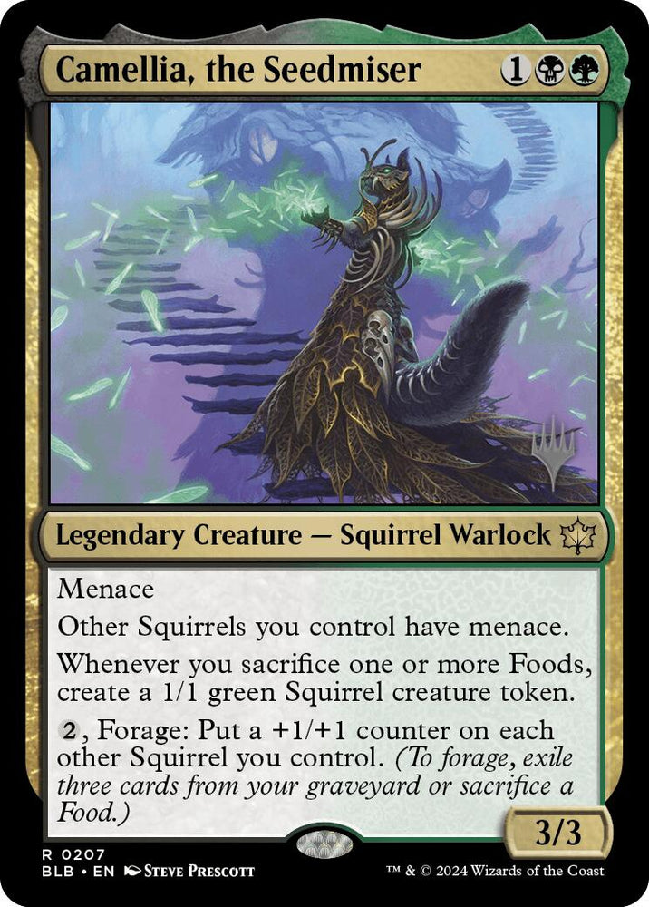 Camellia, the Seedmiser (Promo Pack) [Bloomburrow Promos] Magic: The Gathering