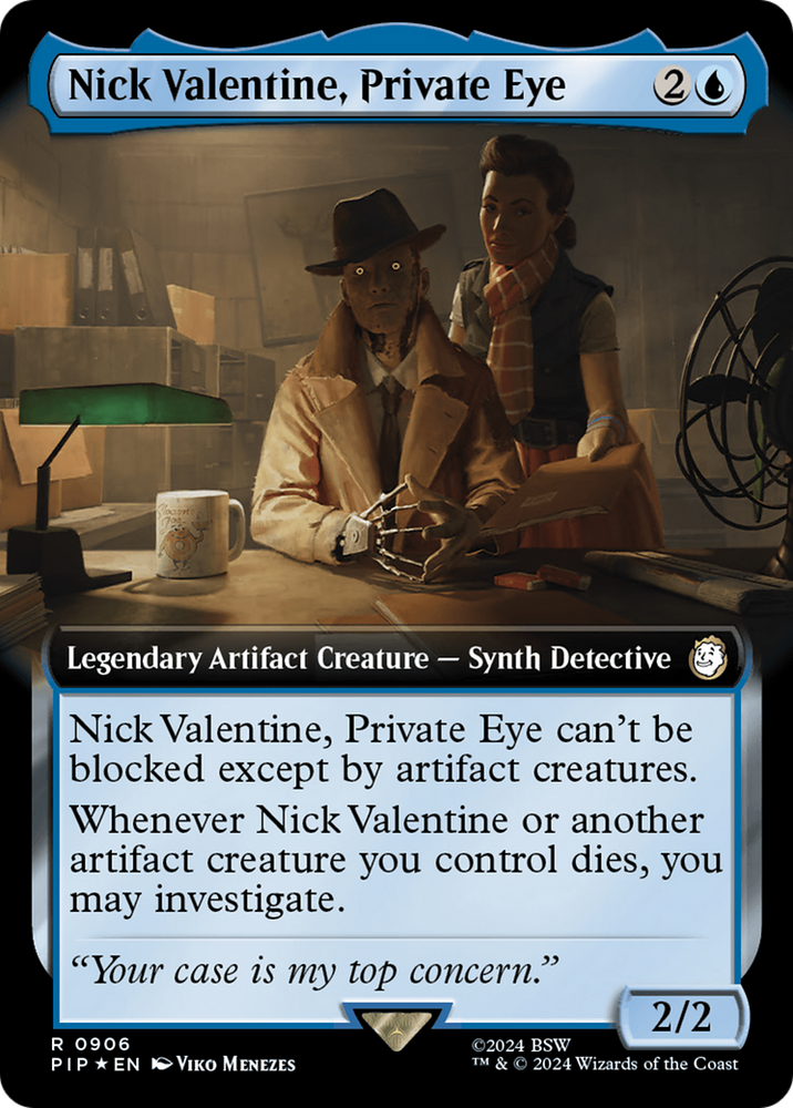 Nick Valentine, Private Eye (Extended Art) (Surge Foil) [Fallout] Magic: The Gathering