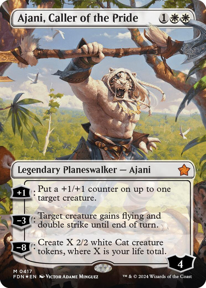 Ajani, Caller of the Pride (Borderless) (Mana Foil) [Foundations] Magic: The Gathering