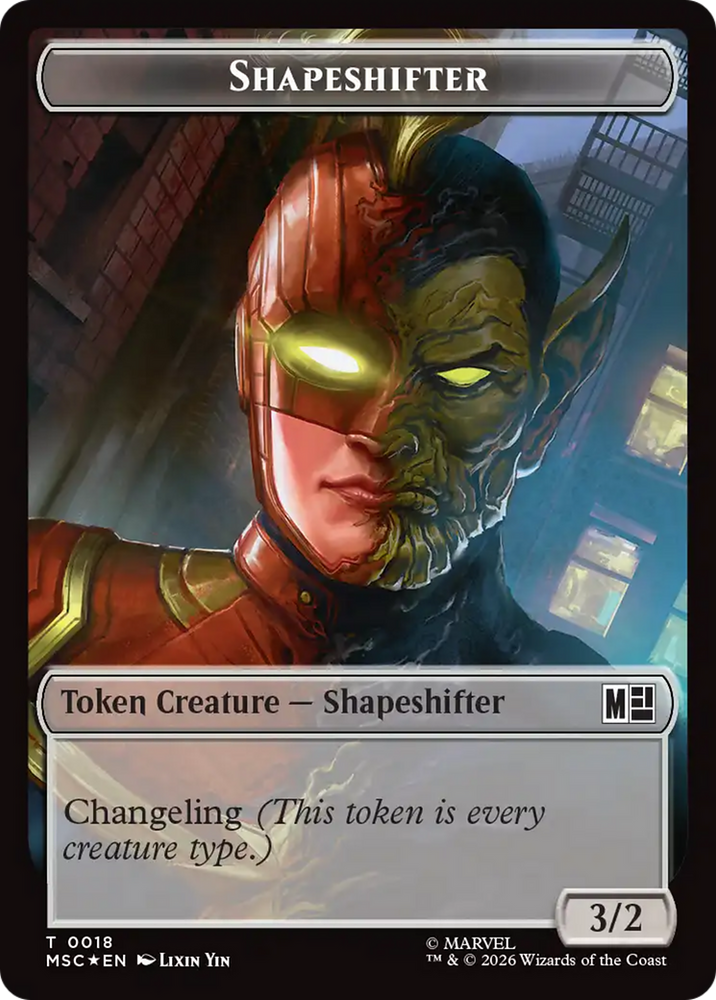 Shapeshifter (018) // Villain (025) Double-Sided Token (Surge Foil) [Marvel Super Heroes Commander Tokens] Magic: The Gathering