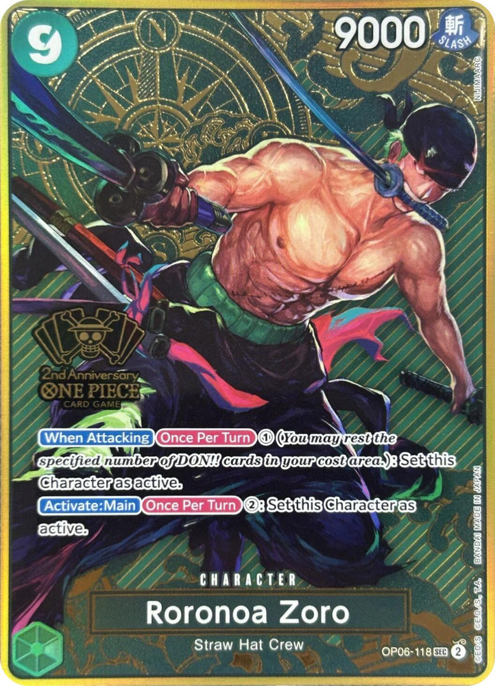 Roronoa Zoro (Japanese Version 2nd Anniversary Set) [One Piece Promotion Cards] Bandai