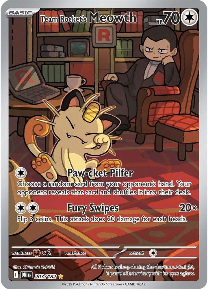 Team Rockets Meowth 203/182  Destined Rivals Illustration Rare  Foil Card Pokémon