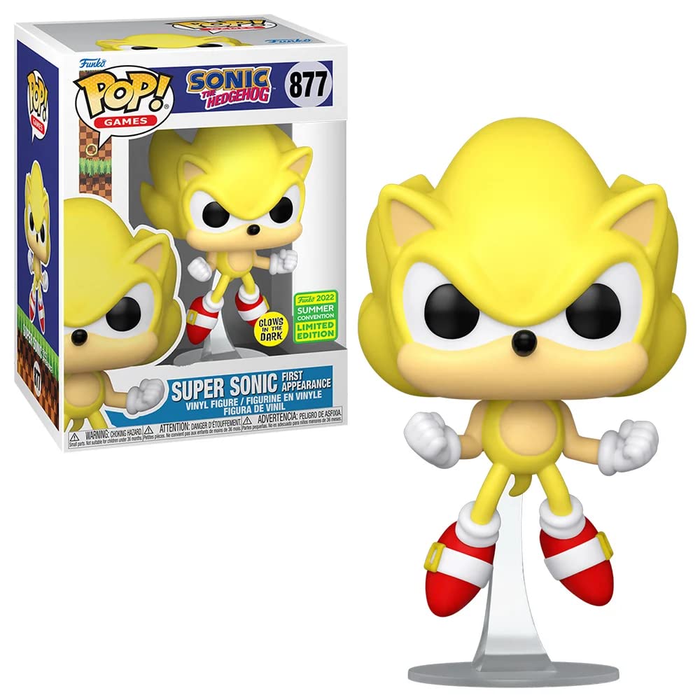 Funko POP 65259 ! Games: Sonic The Hedgehog - Super Sonic First Appearance (Summer Convention 2022 Glow in The Dark Exclusive) #877, Grey, One Size FUNKO