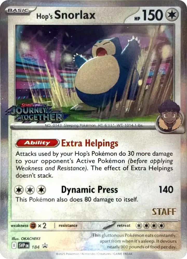 Hop's Snorlax (184) (Prerelease Staff) [Scarlet & Violet: Black Star Promos] Pokémon