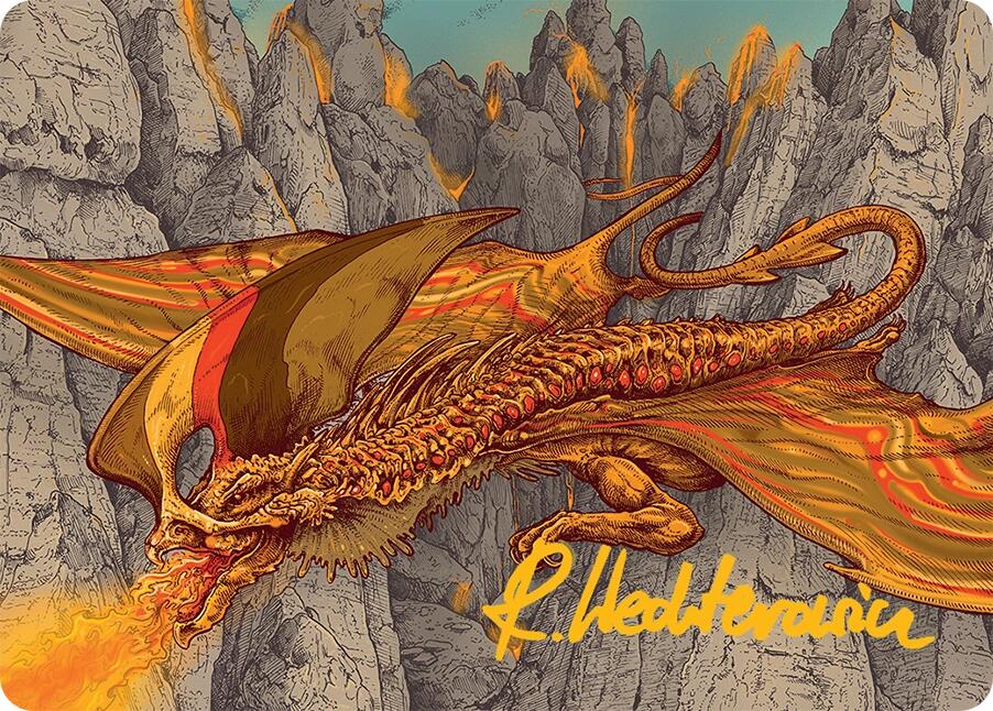 Magmatic Hellkite Art Card (34/54) (Gold-Stamped Signature) [Tarkir: Dragonstorm Art Series] Magic: The Gathering