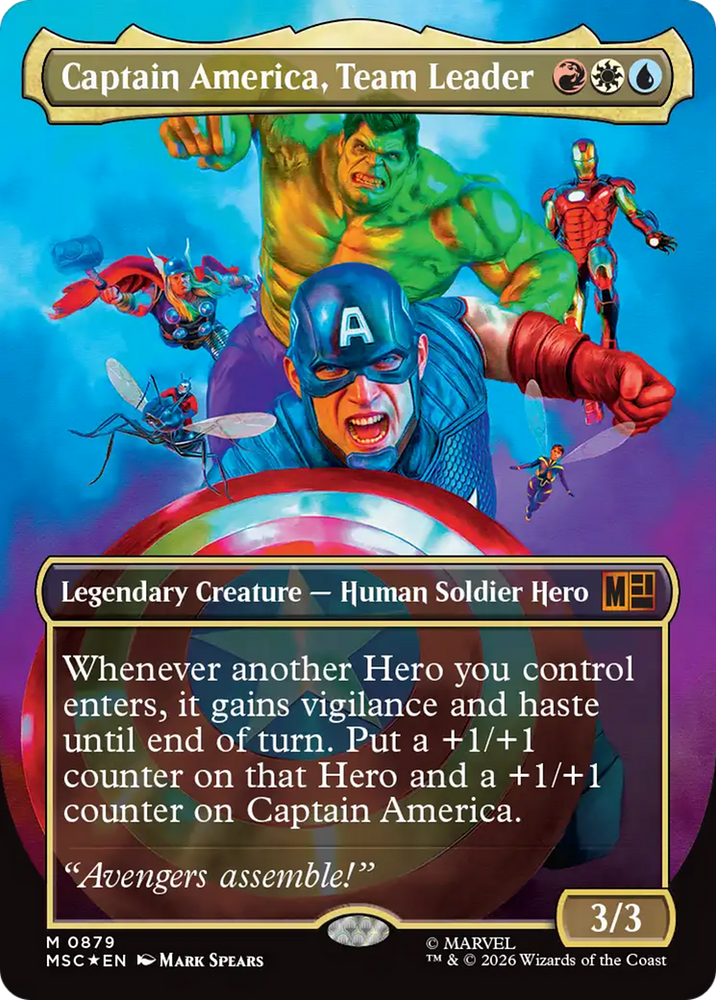 Captain America, Team Leader (Borderless) (Surge Foil) [Marvel Super Heroes Commander] Magic: The Gathering