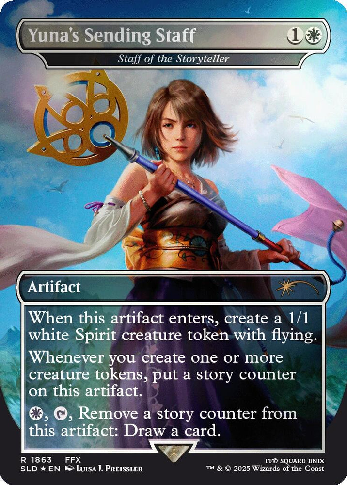 Yuna's Sending Staff - Staff of the Storyteller (Rainbow Foil) [Secret Lair Drop Series] Magic: The Gathering