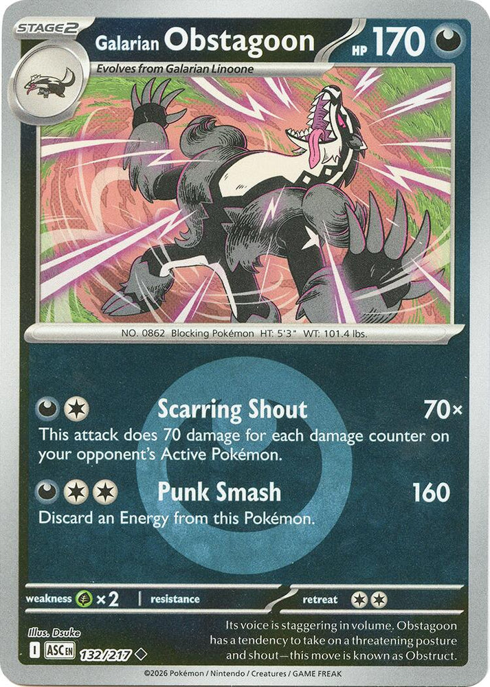 Galarian Obstagoon (132/217) (Energy Symbol Pattern) [Mega Evolution: Ascended Heroes] Pokémon
