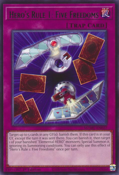 Hero's Rule 1: Five Freedoms [MZMU-EN027] Rare Yu-Gi-Oh!
