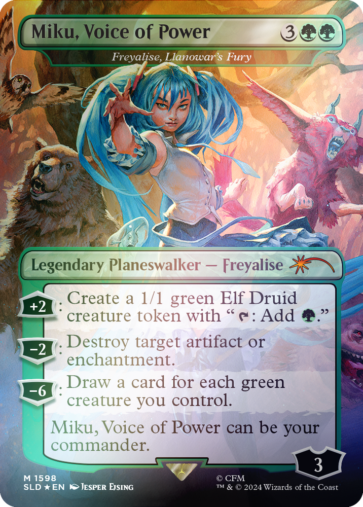 Miku, Voice of Power - Freyalise, Llanowar's Fury (Rainbow Foil) [Secret Lair Drop Series] Magic: The Gathering