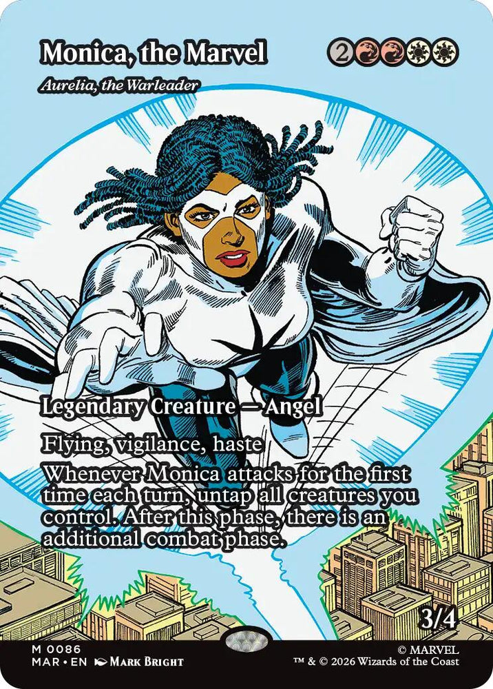 Monica, the Marvel - Aurelia, the Warleader (Borderless) [Marvel Universe: Eternal-Legal] Magic: The Gathering