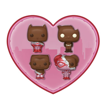 Funko Pocket POP! DC Valentines Box 4 Pack - Batman - (Choc) - DC Comics - Keychain - Collectable Vinyl Mini Figure Novelty Keyring - Stocking Filler - Gift Idea - Official Merchandise - Minifigure FUNKO