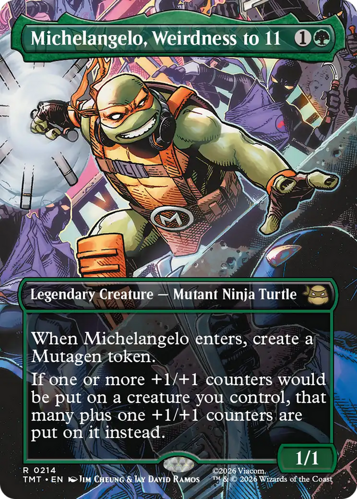Michelangelo, Weirdness to 11 (Borderless) [Teenage Mutant Ninja Turtles] Magic: The Gathering