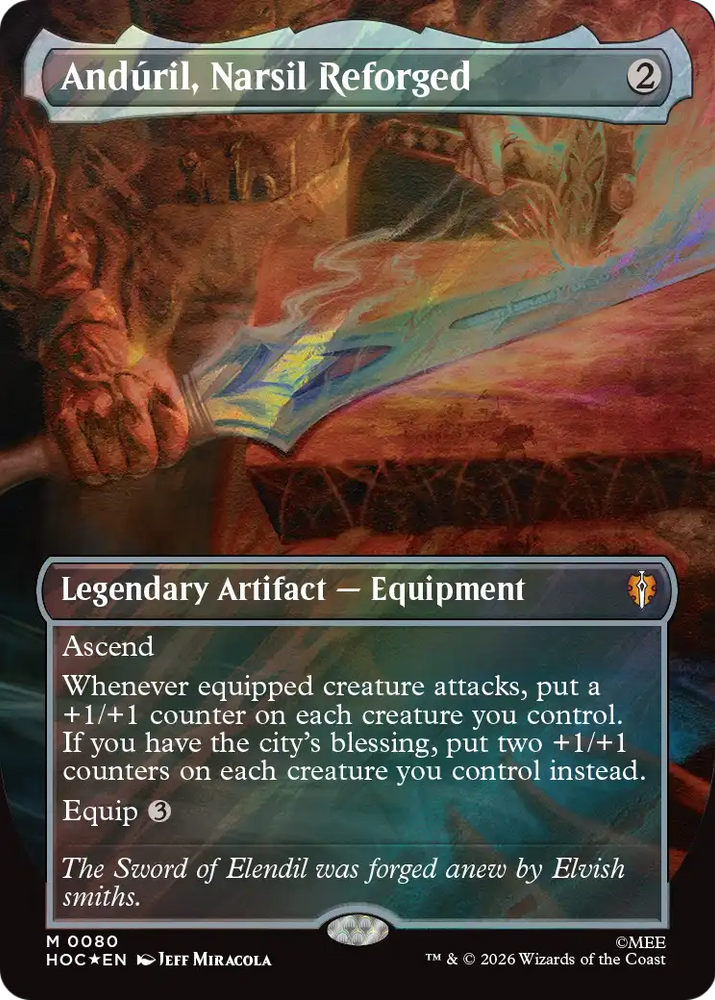 Anduril, Narsil Reforged (Borderless) (Surge Foil) [The Hobbit: Eternal-Legal] Magic: The Gathering
