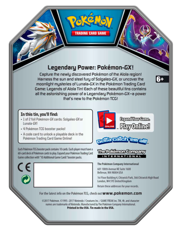 Legends of Alola Tin (Lunala GX) Pokémon