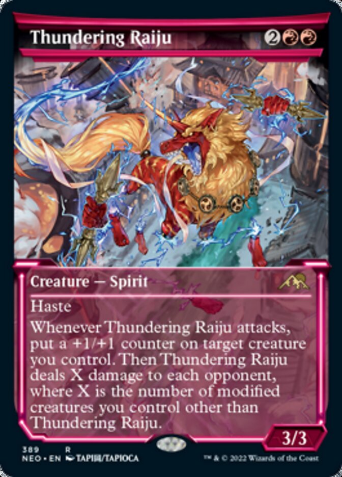 Thundering Raiju (Showcase Soft Glow) [Kamigawa: Neon Dynasty] Magic: The Gathering