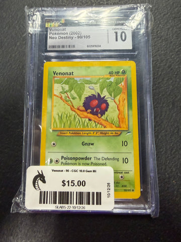 Venonat - 90 - CGC 10.0 Gem Mint -  (Common) Pokemon