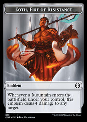 Phyrexian Mite (011) // Koth, Fire of Resistance Emblem Double-Sided Token [Phyrexia: All Will Be One Tokens] Magic: The Gathering