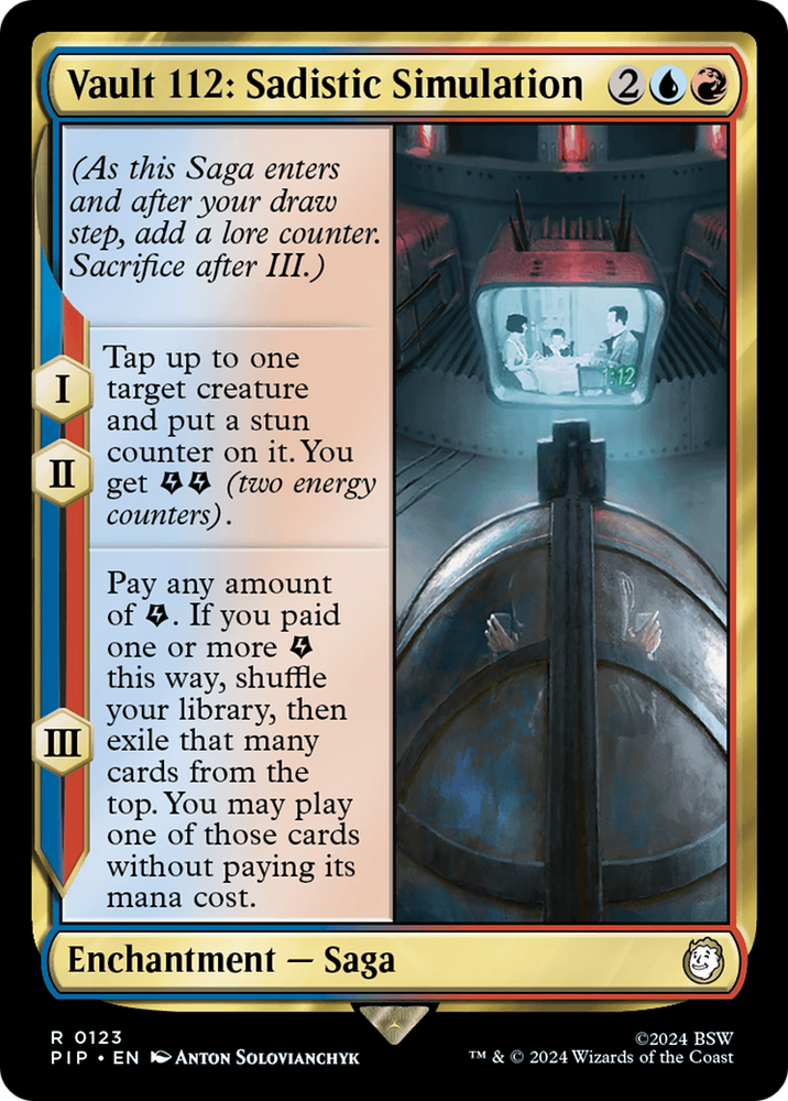Vault 112: Sadistic Simulation (Surge Foil) [Fallout] Magic: The Gathering