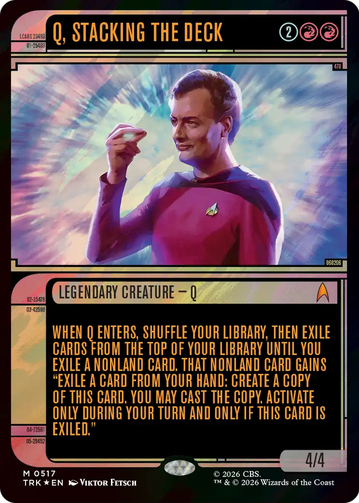 Q, Stacking the Deck (Showcase) (Surge Foil) [Star Trek] Magic: The Gathering