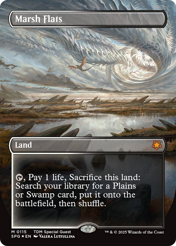 Marsh Flats (Borderless) (Dragonscale Foil) [Tarkir: Dragonstorm Special Guests] Magic: The Gathering