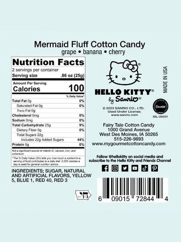 Hello Kitty Mermaid Fluff Cotton Candy 1.75oz Tub, 12ct