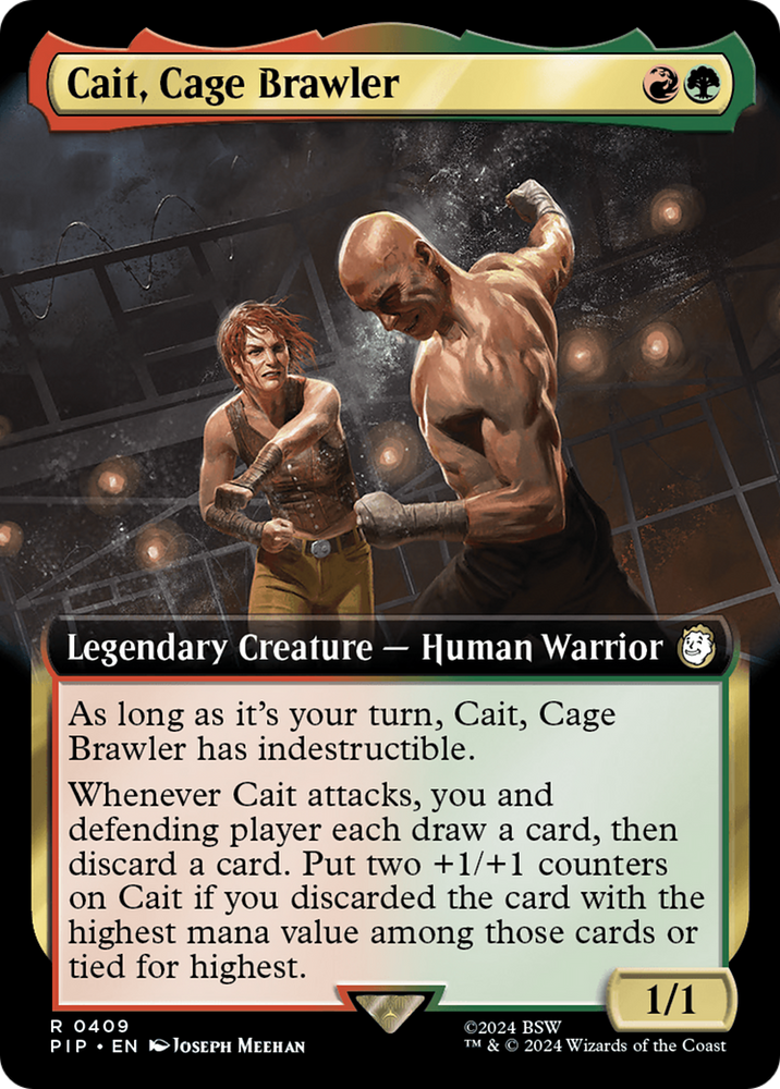 Cait, Cage Brawler (Extended Art) [Fallout] Magic: The Gathering