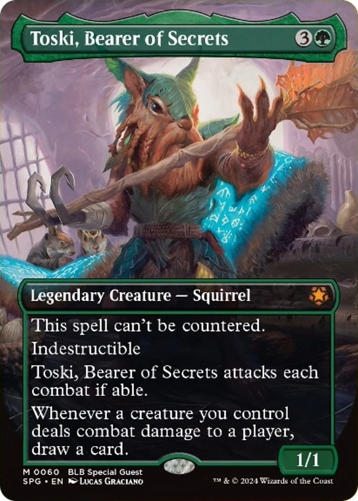 Toski, Bearer of Secrets (Borderless) [Bloomburrow Special Guests] Magic: The Gathering