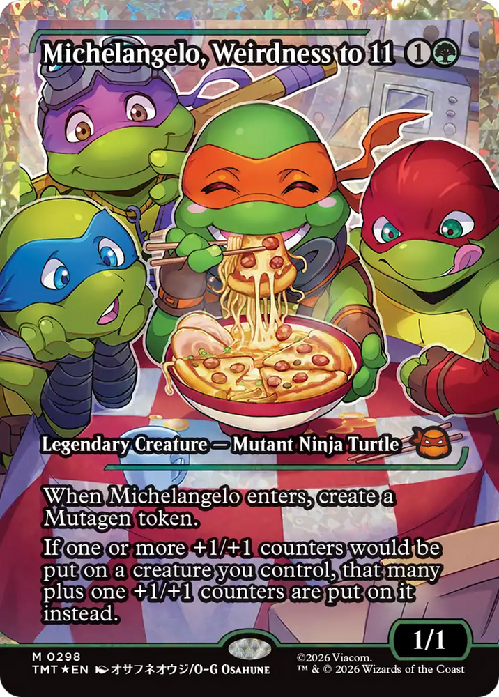 Michelangelo, Weirdness to 11 (Showcase) (Fracture Foil) [Teenage Mutant Ninja Turtles] Magic: The Gathering