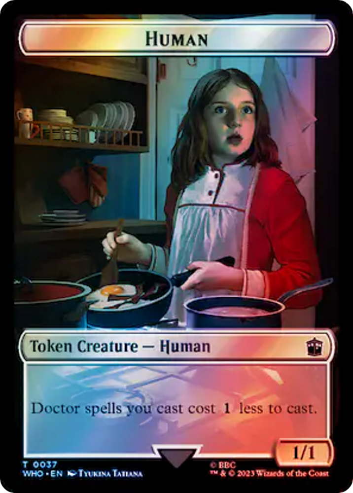 Human (0037) // Food (0059) Double-Sided Token (Surge Foil) [Doctor Who Tokens] Magic: The Gathering
