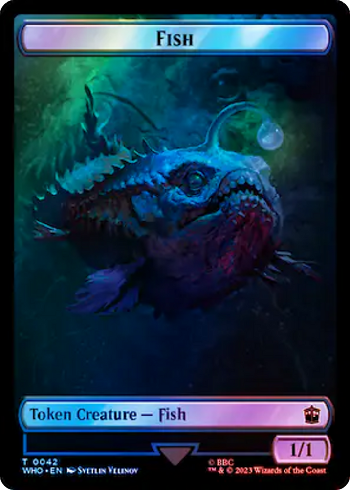 Fish // Clue (0055) Double-Sided Token (Surge Foil) [Doctor Who Tokens] Magic: The Gathering