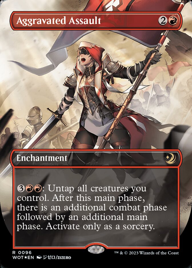 Aggravated Assault (Anime Borderless) (Confetti Foil) [Wilds of Eldraine: Enchanting Tales] Magic: The Gathering