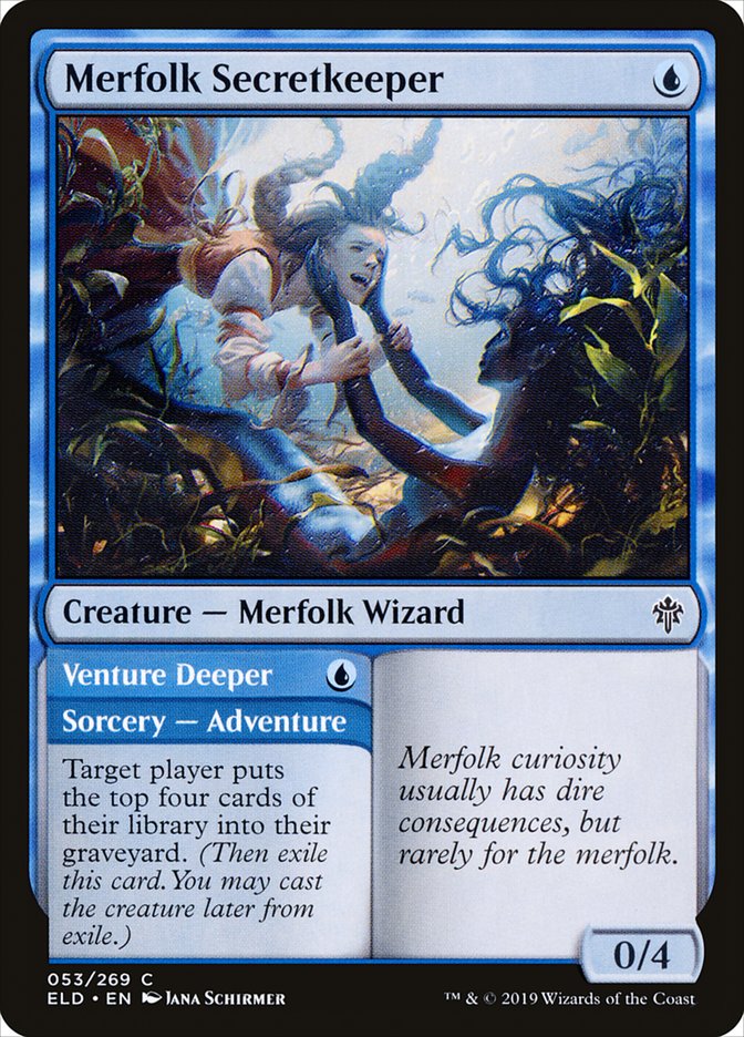 Merfolk Secretkeeper // Venture Deeper [Throne of Eldraine] Magic: The Gathering