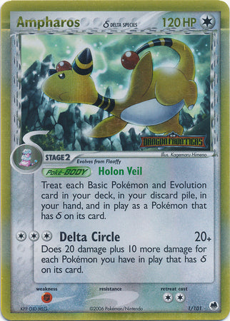 Ampharos (1/101) (Delta Species) (Stamped) [EX: Dragon Frontiers] Pokémon