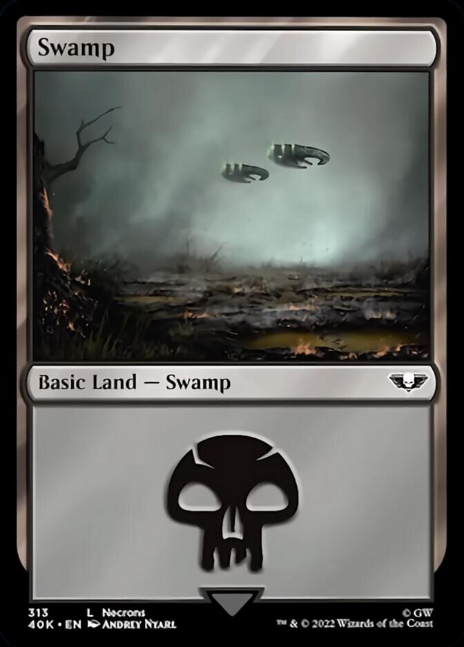 Swamp (313) (Surge Foil) [Warhammer 40,000] Magic: The Gathering