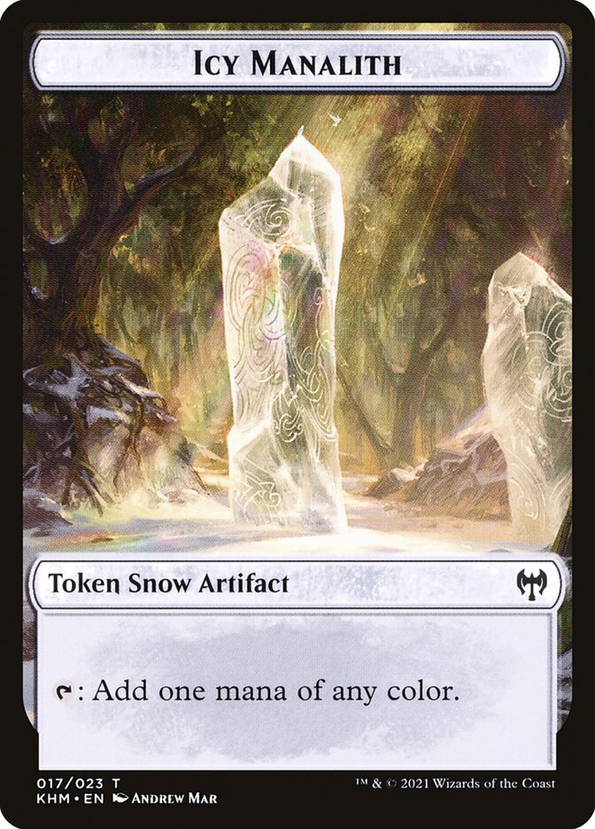 Human Warrior // Icy Manalith Double-Sided Token [Kaldheim Tokens] Magic: The Gathering