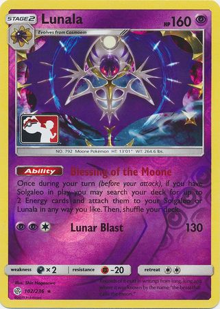 Lunala (102/236) (Pokemon Club Special Print) [Sun & Moon: Cosmic Eclipse] Pokémon